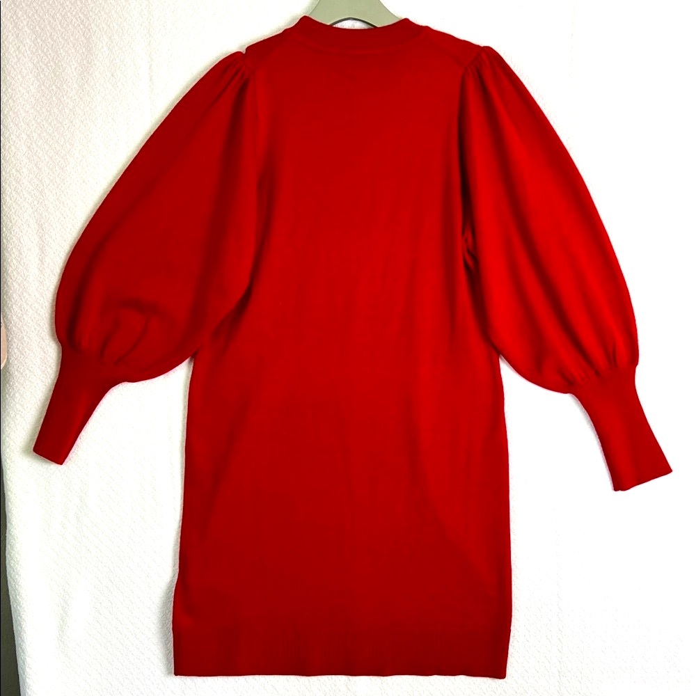 Vince Camuto Womens Crewneck Sweater Dress Red Vibrant Long Puff Sleeve Sz. S - Picture 3 of 12